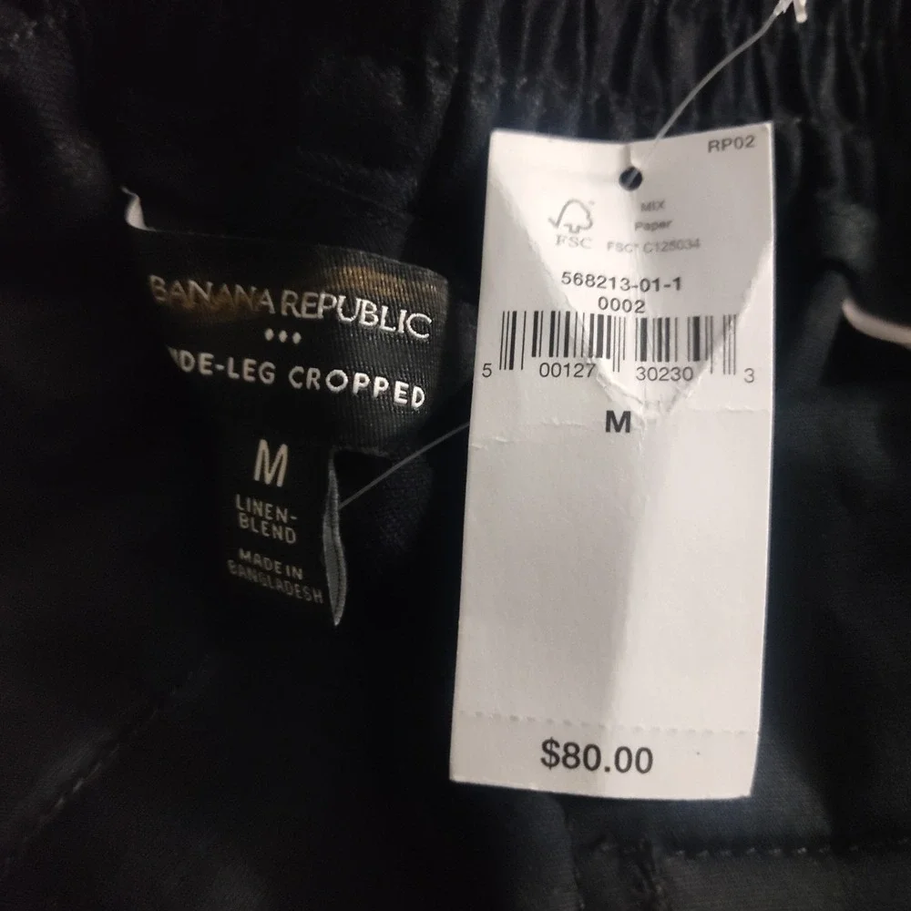 New Banana Republic Linen Blend Pants Medium Wide Leg Cropped Flowy Black Cruise